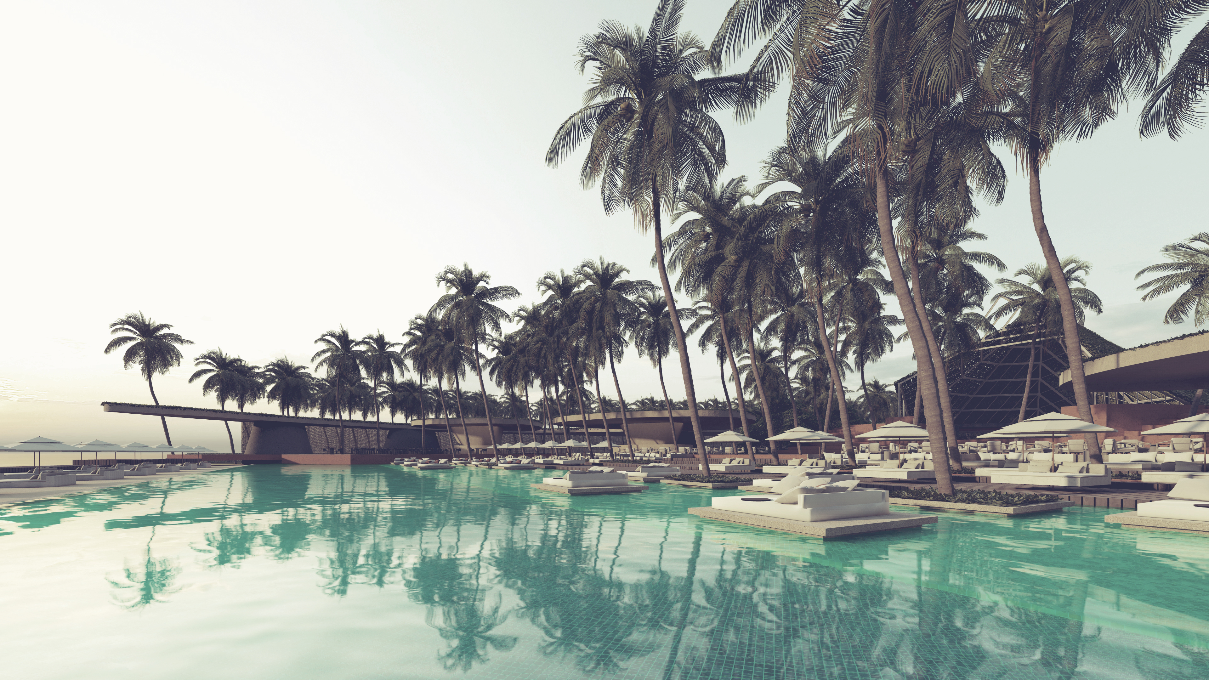 Tiba Beachclub — oceanfront pool at golden hour