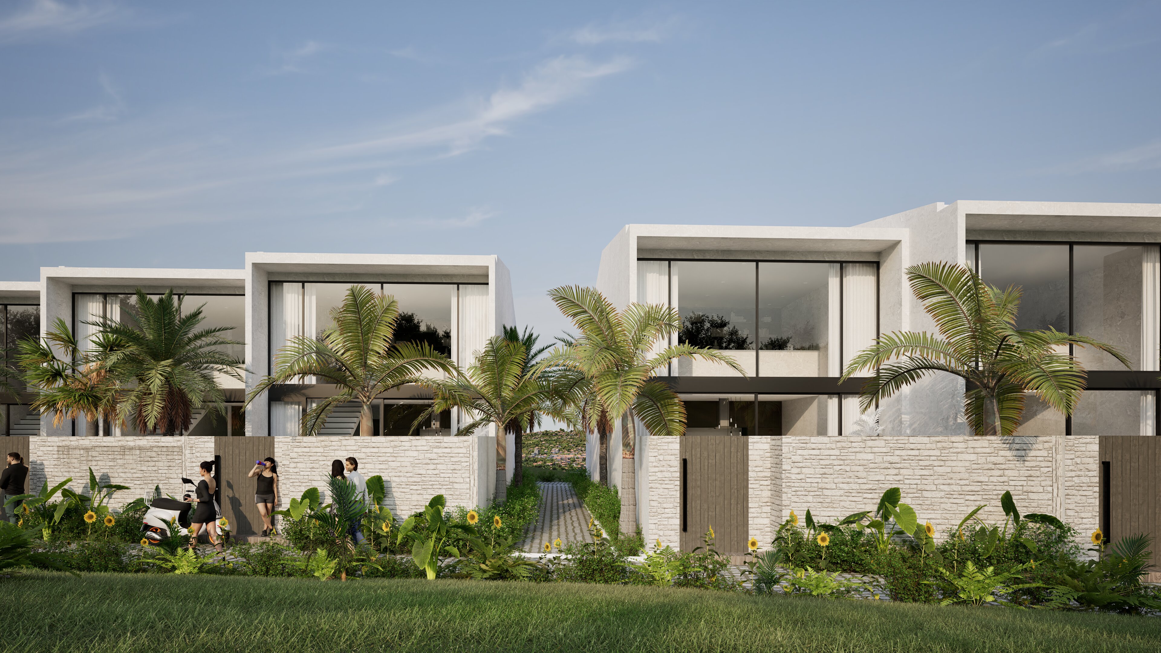 Townhouse exterior — street view with landscaping