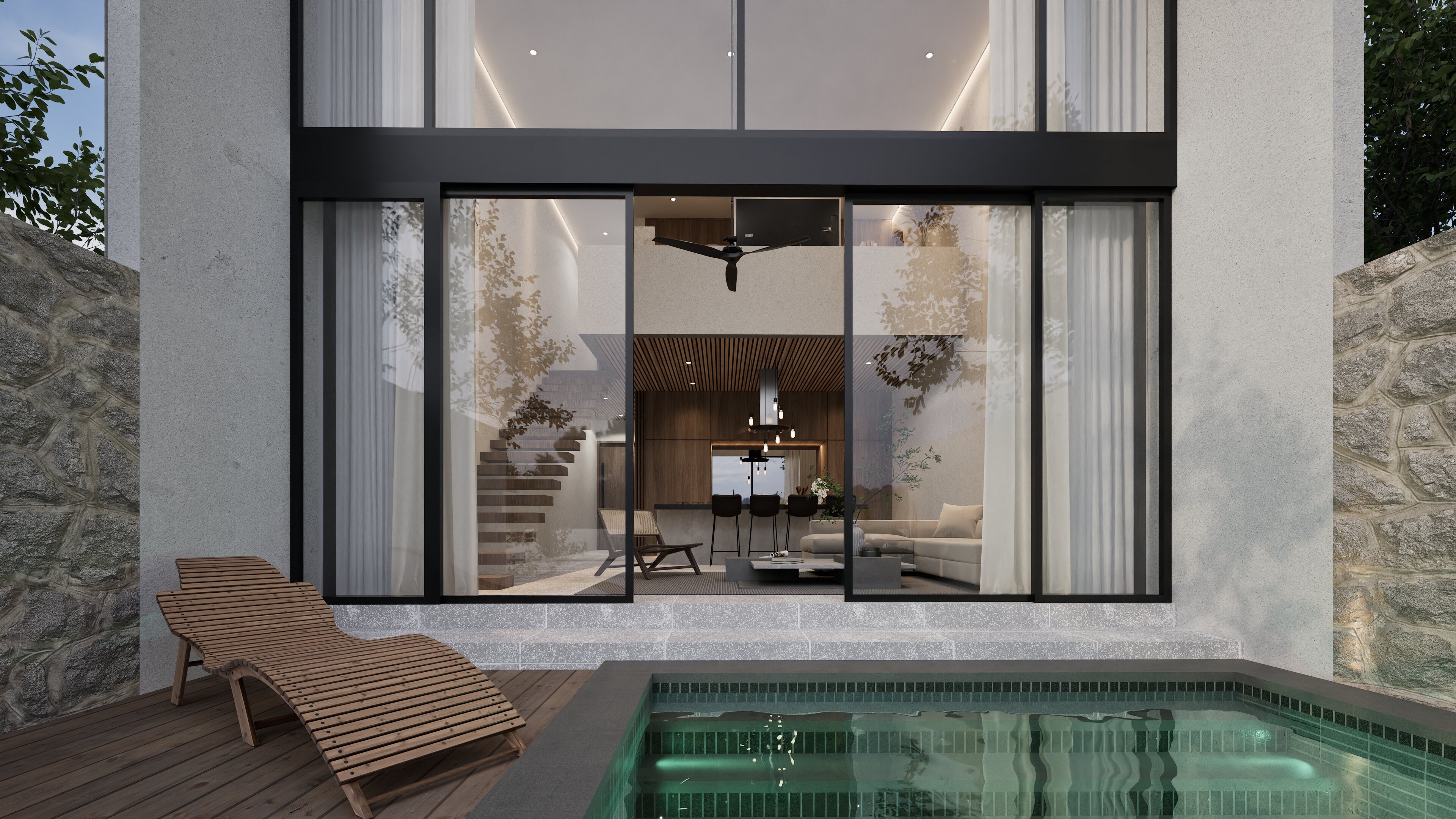 Tiba Townhouse — communal pool with Uluwatu vista